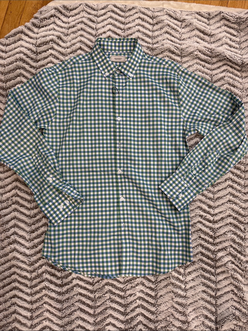 Savannah Green and White Gingham Button-Down Shirt-size S (BNWT)